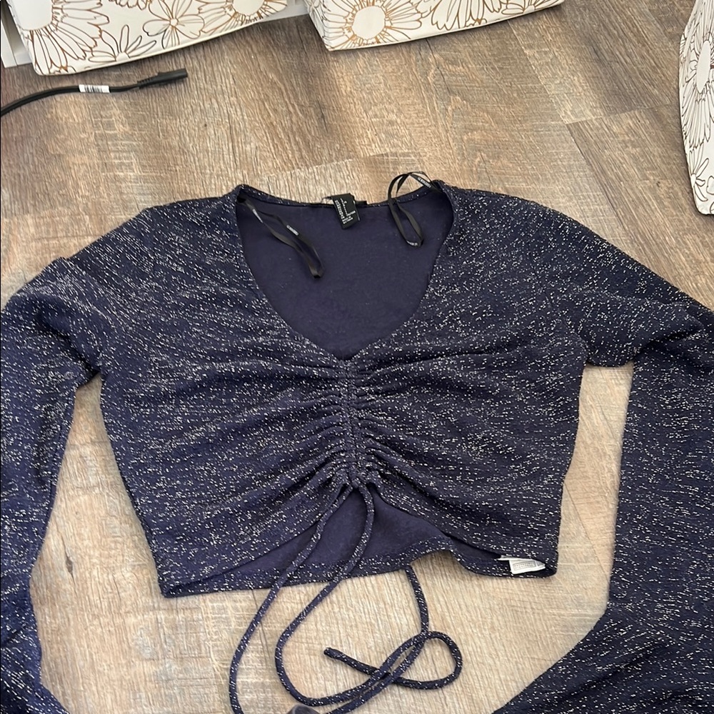 Elegant Navy Blue Ruched Top